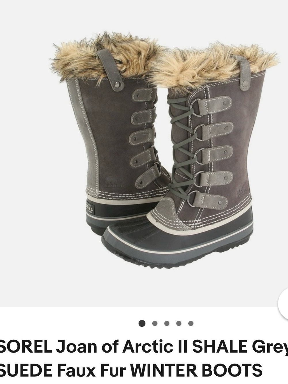 Sorel Joan of Arctic II Winter Boots in Shale Grey with Faux Fur Trim